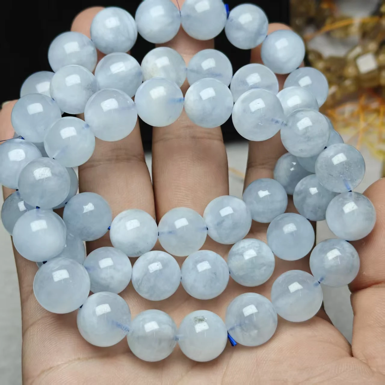 XINGYU Natürliche AAA Blauer Himmel und Weiße Wolken Aquamarin Glatte Runde Lose Perlen für Schmuckarmbänder, Mysteriöser Edelstein – Detail 5