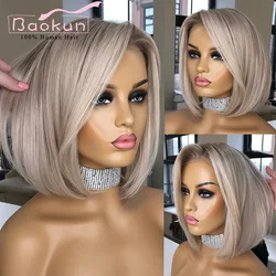 13x4 Ombre Ash Blonde Lace Front Human Hair Wigs For Women Short Bob 360 Lace Frontal Wig 13x6 HD Transparent Lace Frontal Wig