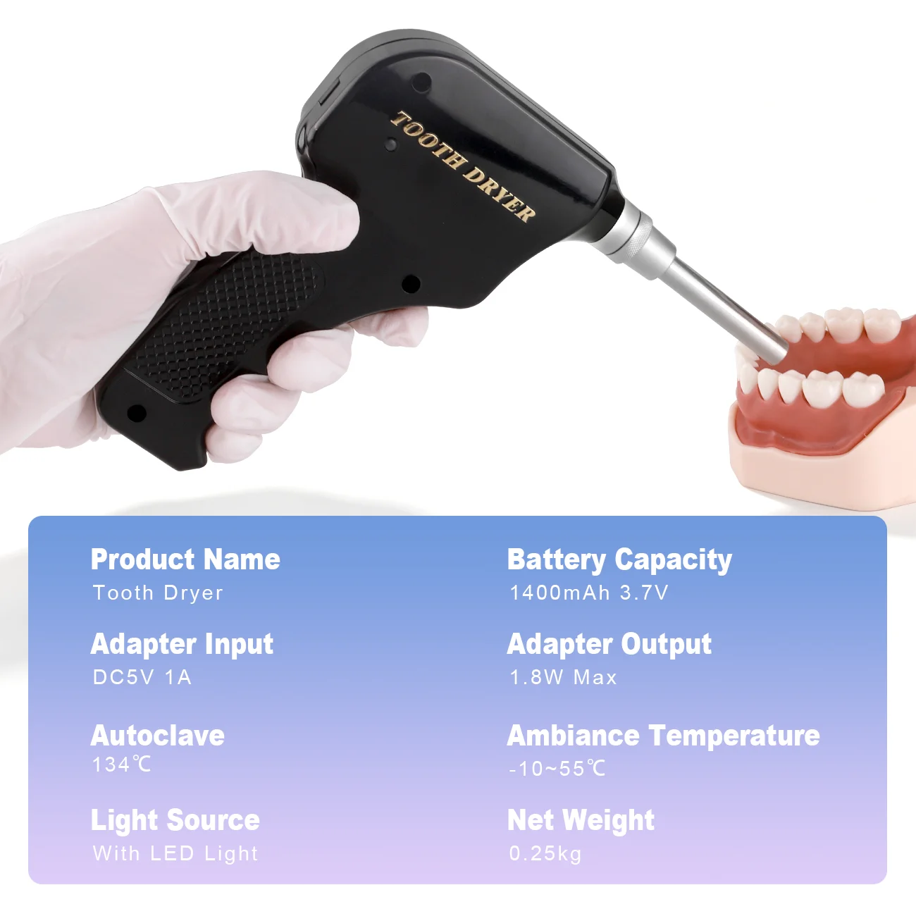 Dental Cool Air Tooth Dryer with Light, Portable Compact Rapid Drying Equipment for Oral Use with 3 Catheters Autoclavable