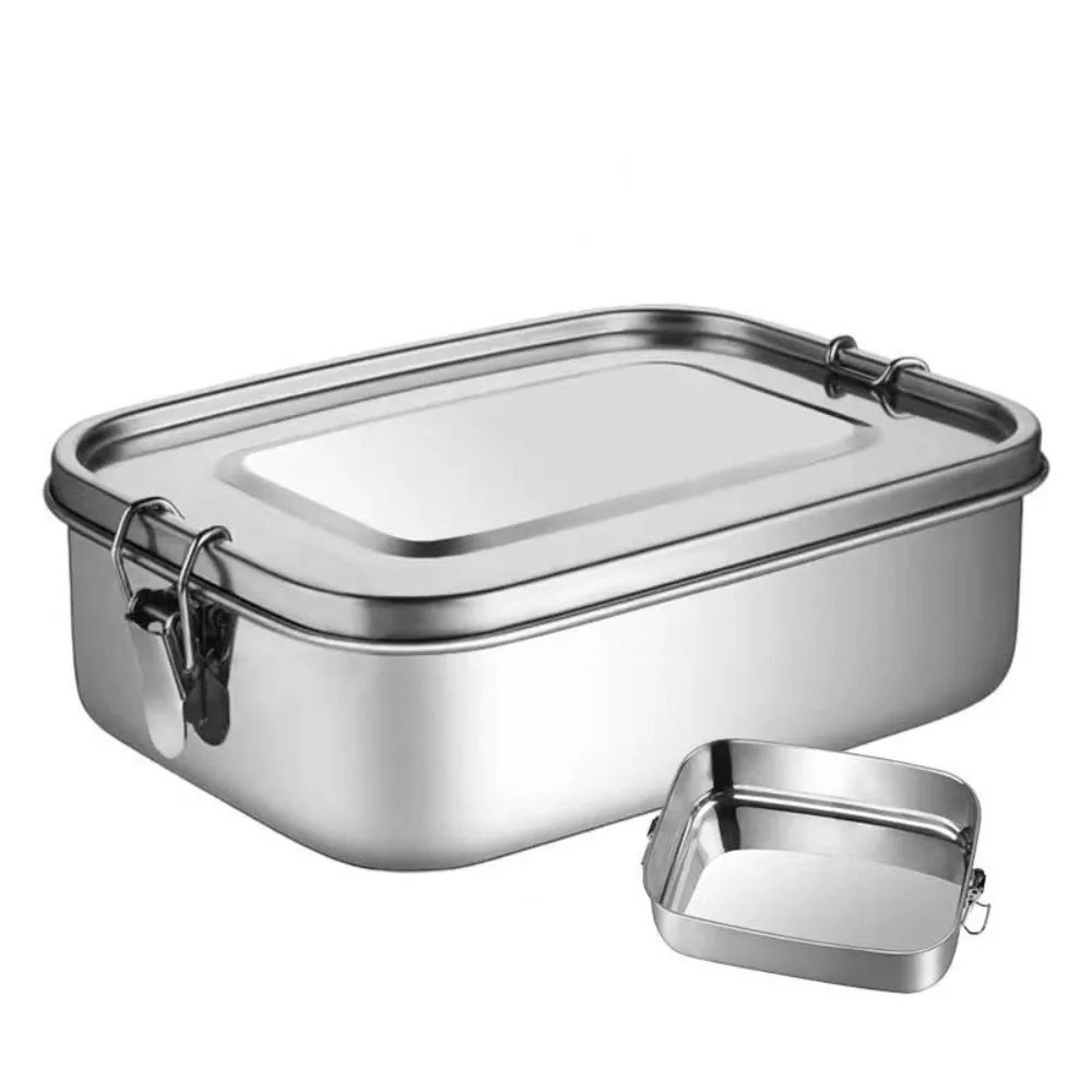 

Rectangular 304 Stainless Steel Lunch Box Removable Partitions with Sealing Strip Food Container Leakproof Separated