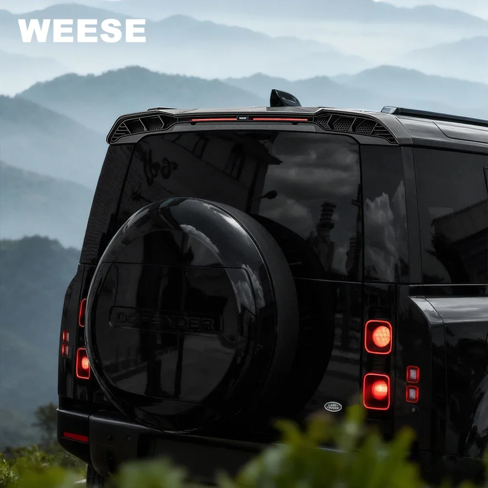 New style WEESE Dry Carbon Fiber Rear Wing Spoiler Kit, Brake Light Compatible, Bolt-On Rear Spoiler For Land Rover Defender 90/