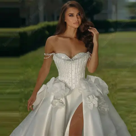 Hjärtformad Krage Bröllopsklänningar För Kvinnor Bara Axlar Ärmlösa Brudklänningar Prinsessa Bankett Vestidos De Novias Anpassade 10 best sales importerade bröllopsklänningar - №3