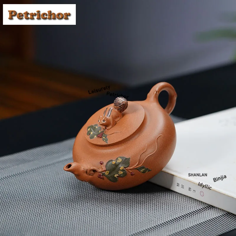 280ml Exquisite Yixing Purple Clay Teapots Famous Artists Handmade Squirrel Grape Pot Raw Ore Purple Mud Kettle Zisha Tea Set