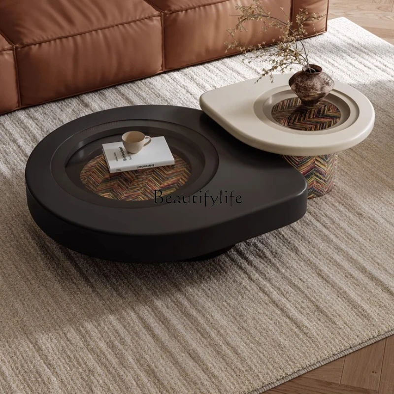 

Italian minimalist coffee table combination living room household cream style, high-end paint art small apartment