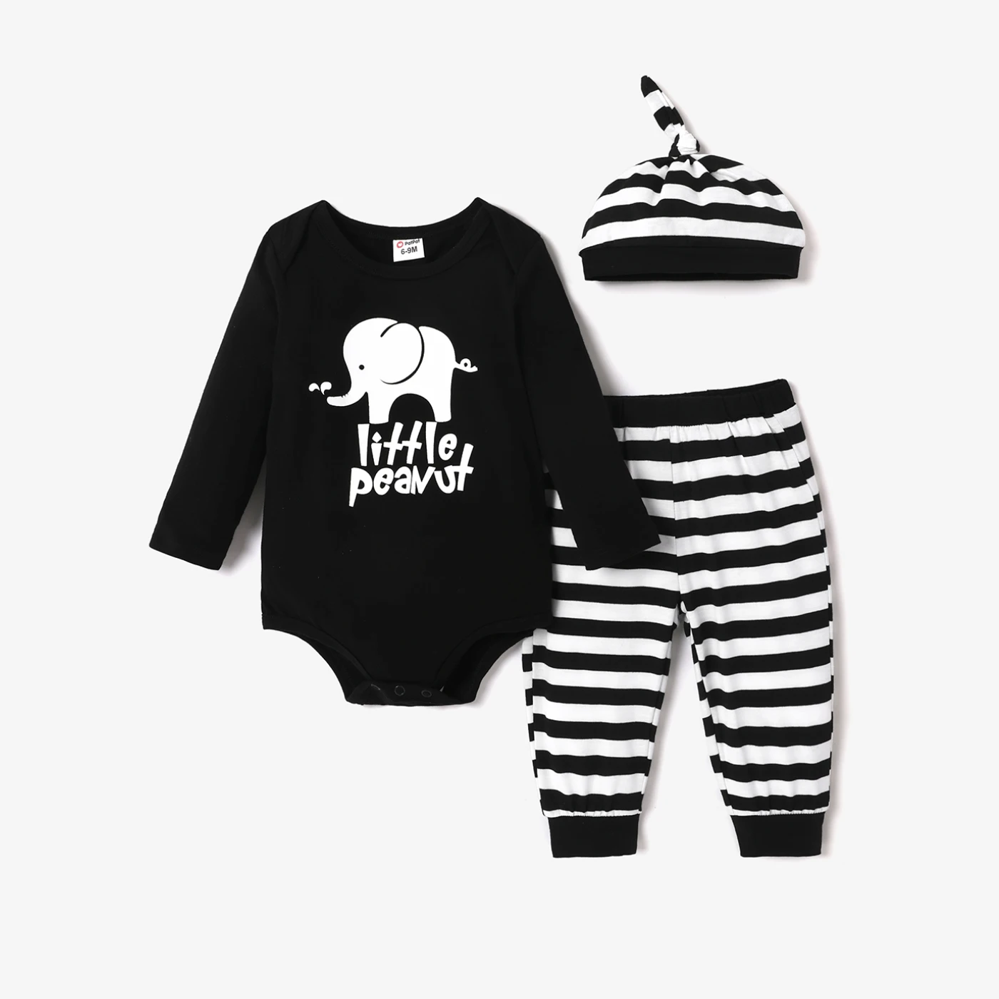 

PatPat 3pcs Baby Boy Childlike Elephant and Stripe Pattern Long Sleeves Romper Set