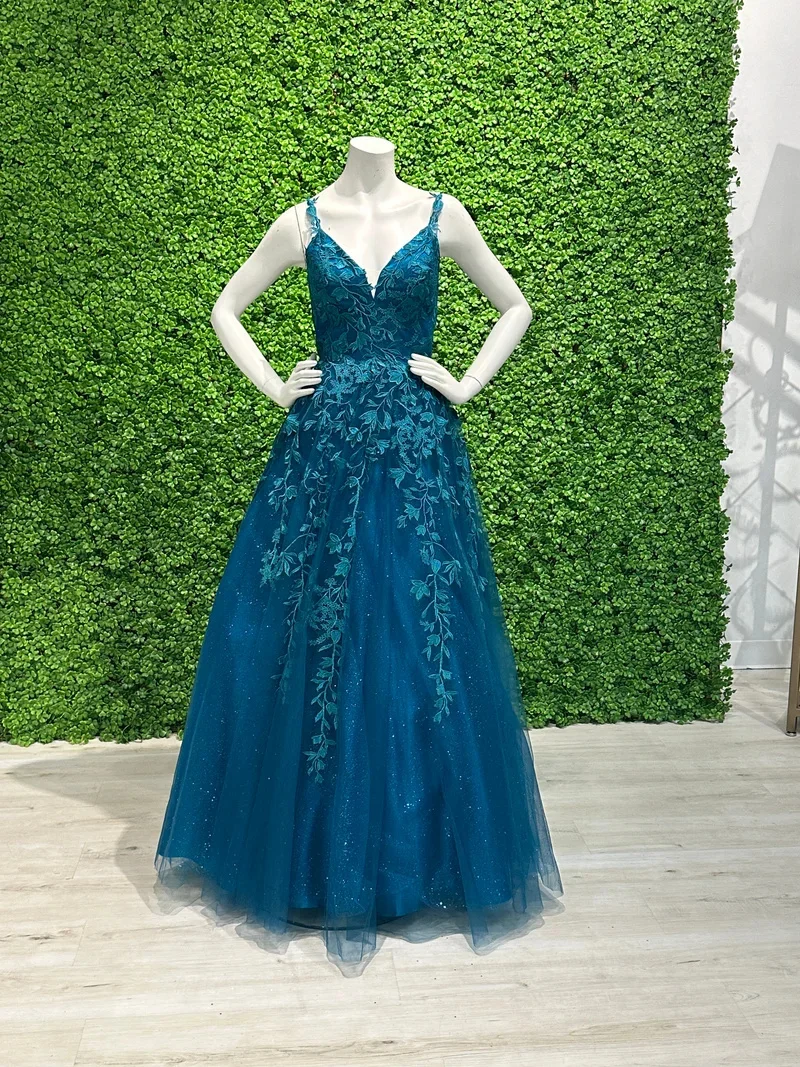 Spaghetti Strap Tulle Long Prom Dress With Appliqued Graduation Women Elegant Evening Gowns For Wedding Party Special Occasion