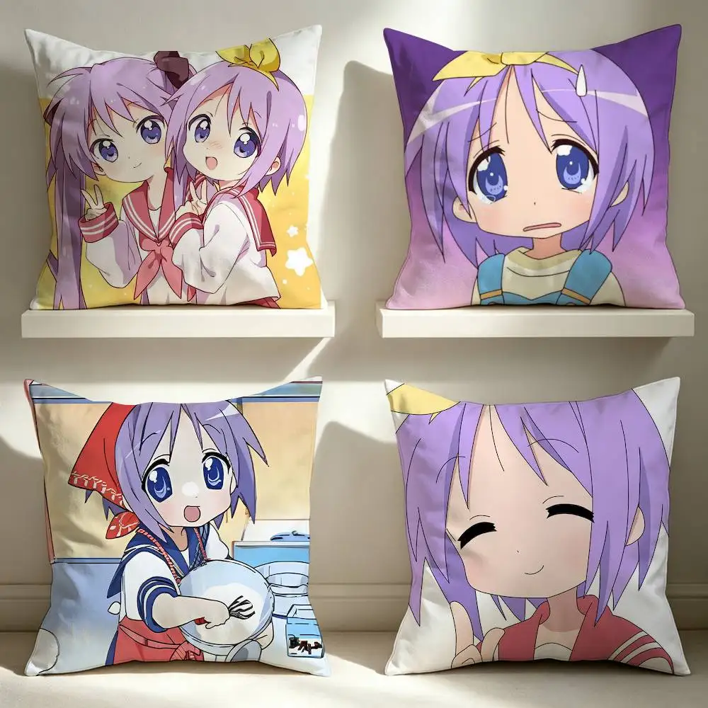 Lucky Star H-Hiiragi T-Tsukasa  Square Pillow Case Multi Sizes For Car Home Bedroom Decor Custom Valentine Gifts