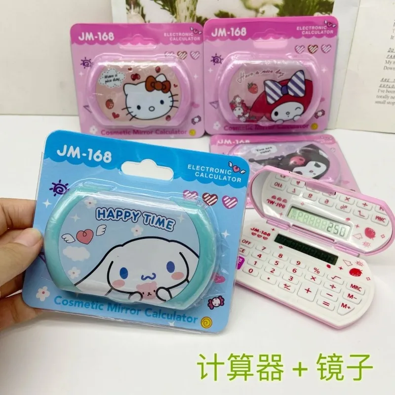 

New Sanrio Portable Hello Kitty Cinnamoroll Kurumi Large 8-digit Pocket Calculator with Mirror Elementary School Supplies Gift