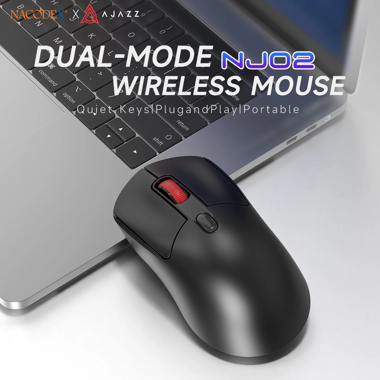 AJAZZ NJ02 Bluetooth +2.4G Dual-Mode Mouse Ergonomic Macro Gaming Mouse PC Laptop