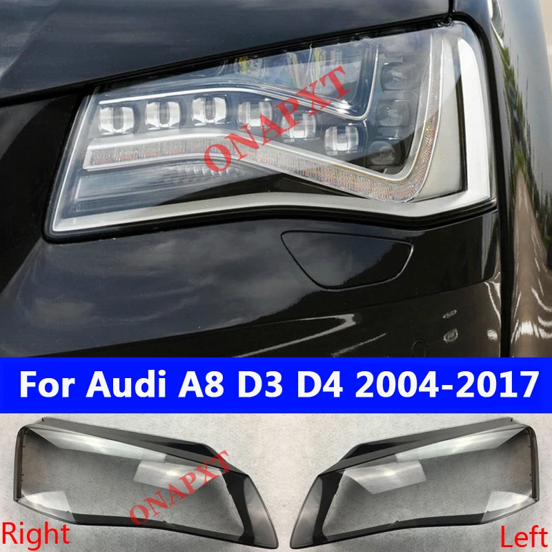 

Крышка передней фары автомобиля для Audi A8 D3 D4 2004-2017, автоматический прозрачный абажур, стеклянные линзы, колпачки для фар