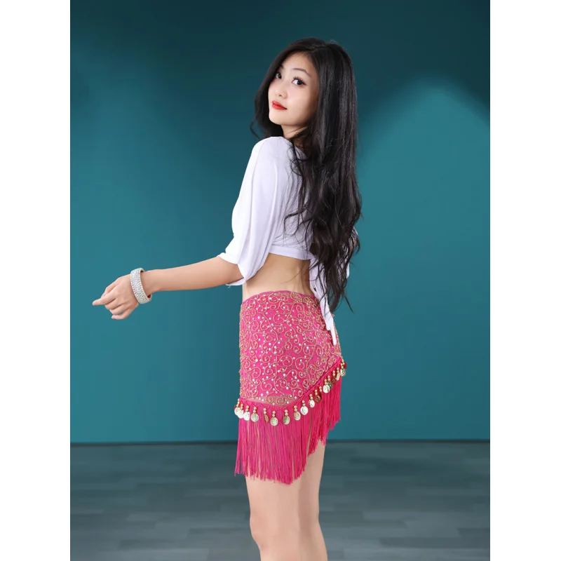 2025 نمط جديد الرقص الشرقي الخصر سلسلة للنساء المبتدئين ممارسة زي وشاح الورك مثلث مطرز هامش حزام حزام