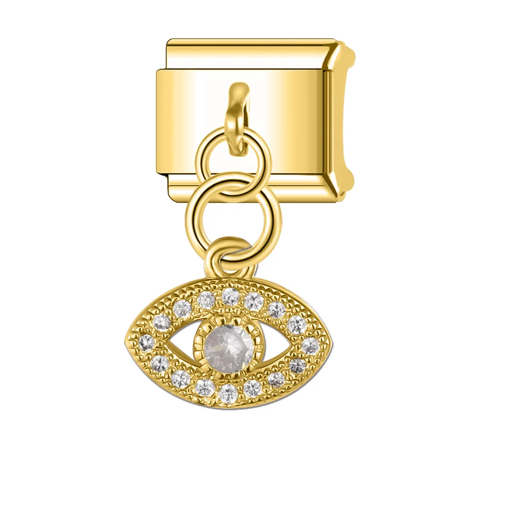 Trusta 2025 جديد العين الشفاه القلب قلادة سحر الروابط الإيطالية 9 مللي متر سوار الفولاذ المقاوم للصدأ للنساء DIY بها بنفسك المجوهرات بالجملة N474