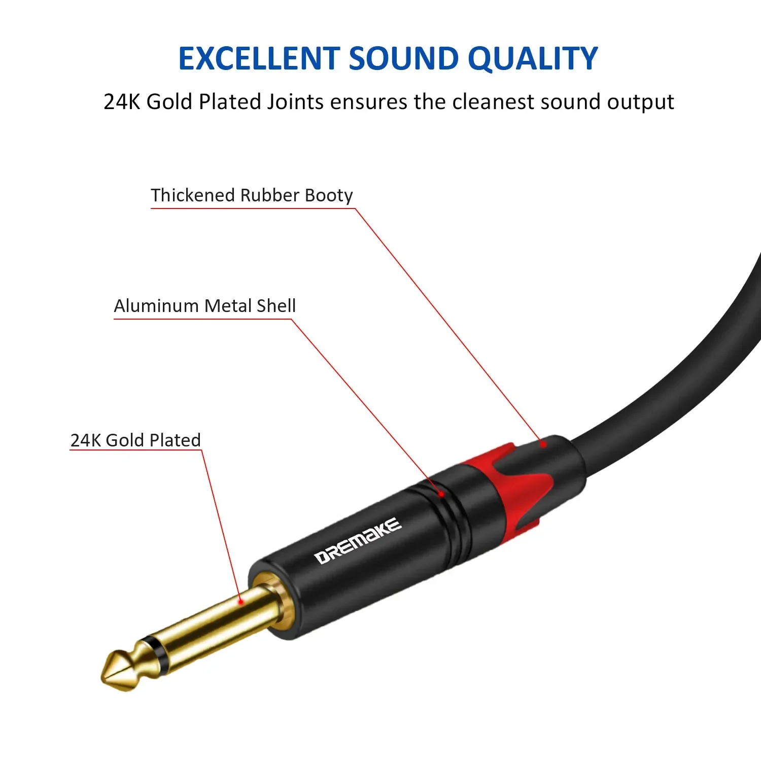 HIFI 6,5 mm Kabel gitarowy męski do męskiego 1/4 cala Przewód audio do gitary Elektroniczny bęben Organ Podłącz mikser Kable wzmacniacza głośnikowego