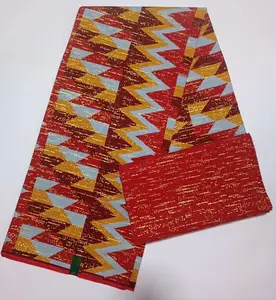 KENTE 4+2YARD 2024 Desain Terbaru 6 Yard / Lot Kain Afrika Bubuk Emas Ankara 100% Katun Farbic Untuk Menjahit Kain Cetak Lilin 10 penjualan terbaik kain kente afrika - №