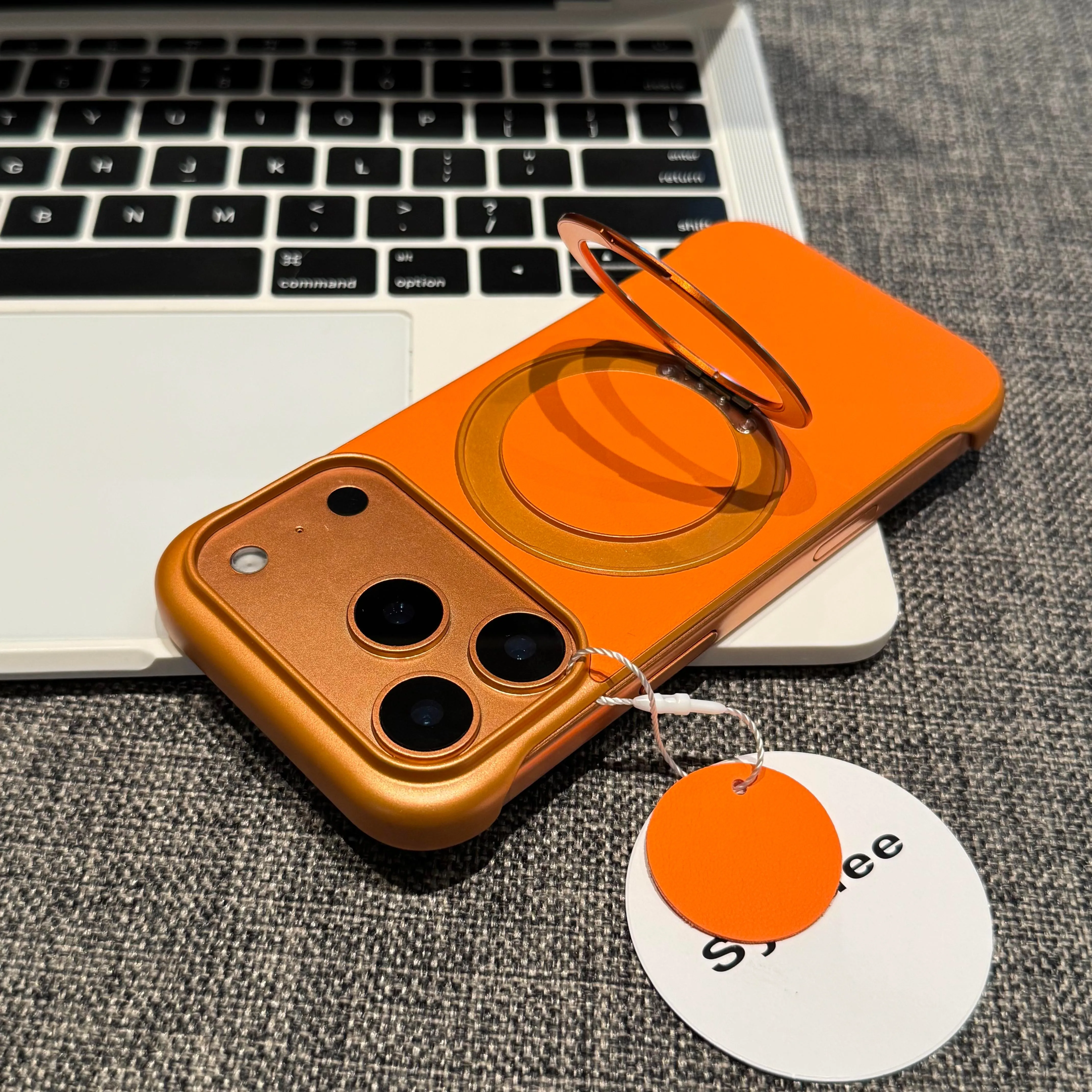 حافظة جلدية صلبة بدون إطار لهاتف آيفون 17 اير 16 15 14 بلس 13 12 11 برو ماكس 360 ° حامل حلقي معدني دوار، غطاء Magsafe #6