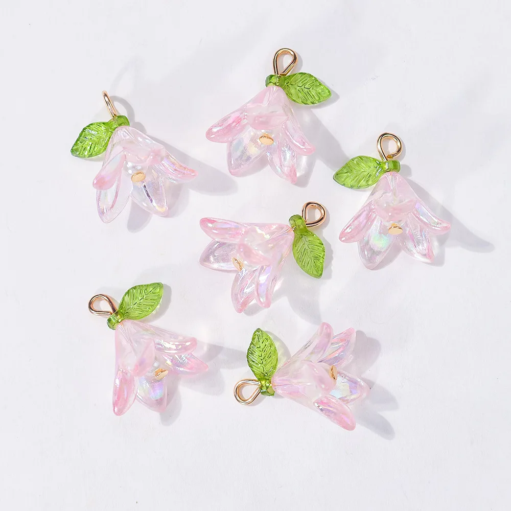 20pcs Cute Pearl Lily Flowers Pendant Green Leaf Flower For DIY Jewelry Making Accessories Handmade Earring Necklace Bracelet image 2