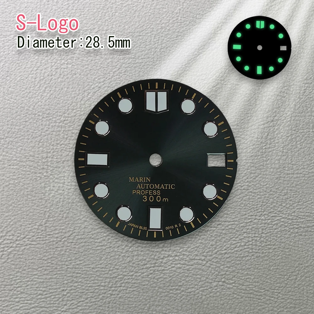 Esfera de buceo Nh35 con logotipo S de alta calidad, 28,5mm, compatible con movimiento NH36, reloj luminoso verde, accesorios de modificación, herramienta de piezas de reparación