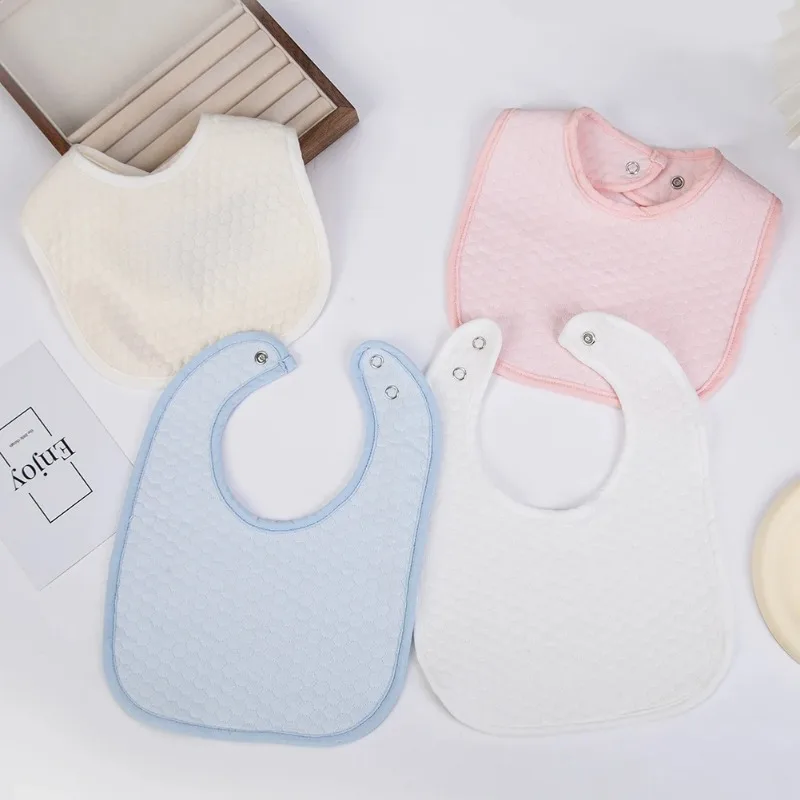 Waterproof Solid Cotton Baby Bibs Absorbent Saliva Towel Newborn Feeding Burp Cloths Bandana Scarf Snap for Infant Boys Girls