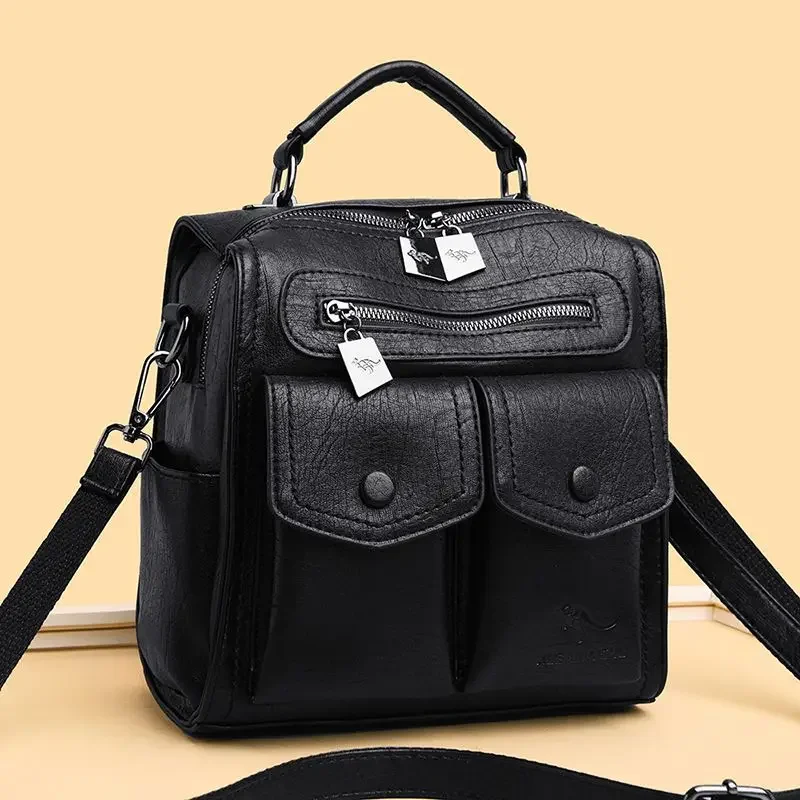 2024 Crossbody Backpack Women Fashion Casual Multi-Functional Leather Soft Leather Square Personalized Shoulder Messenger Bag