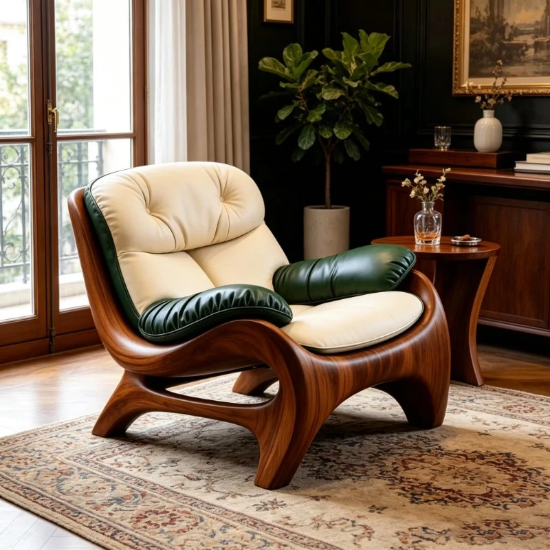 Modern curved lounge chair upholstered tufted armchair suitable for home use