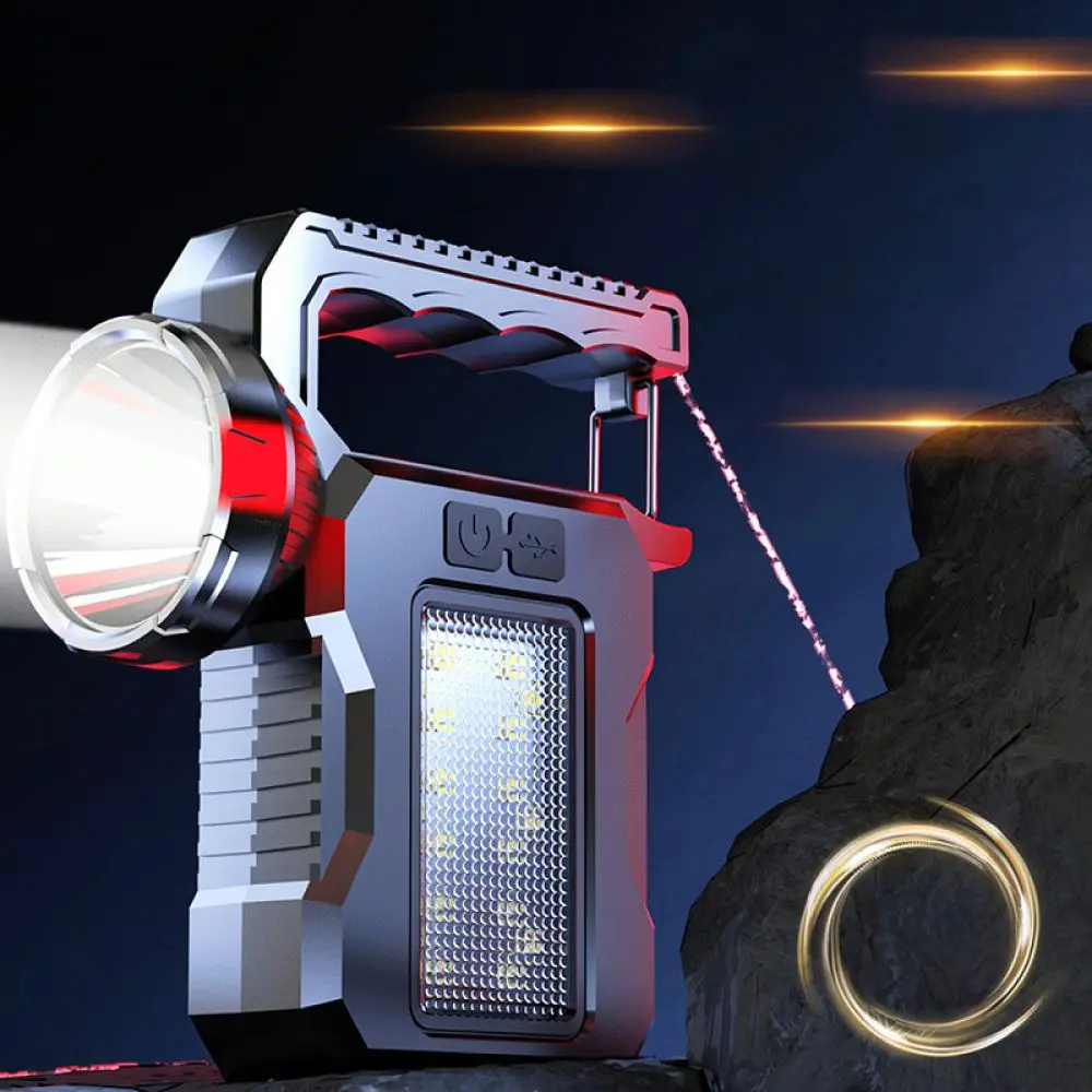 Portable Handheld Searchlight Led Flashlight Powerful Rechargeable Light Outdoor Camping Hiking Patrol Equipment Lamp