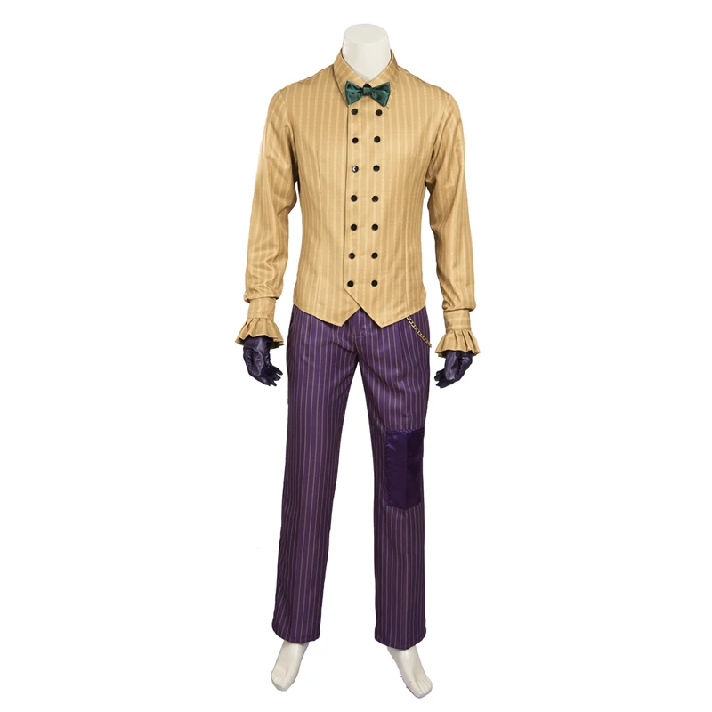 Gioco Halloween Purple Stripes Suit Arkham Knight Joker Cosplay Outfit con corpetto camicia gialla festa di carnevale su misura