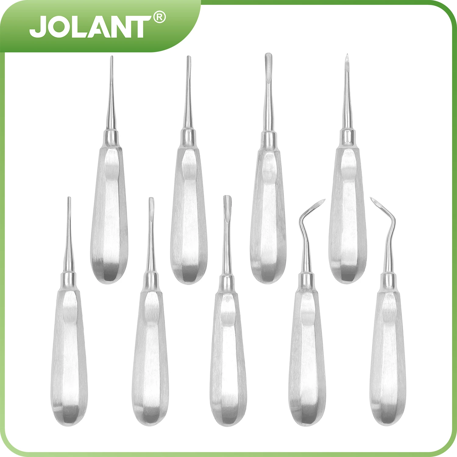 JOLANT 9PCS/Set Dental Elevator Stainless Steel Teeth Extraction Tools Kit Stright Curved Root Elevator Dentist Tools