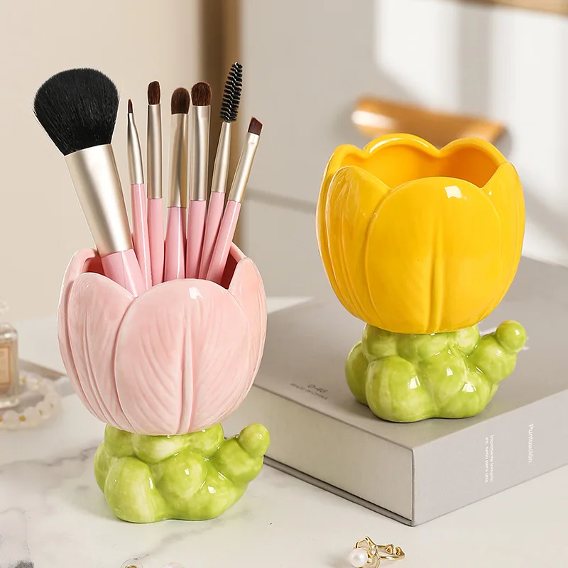 High Appearance Level Makeup Pen Storage Box Makeup Brush Storage Tube Paint Storage Bucket Purple Pen Holder Ornament