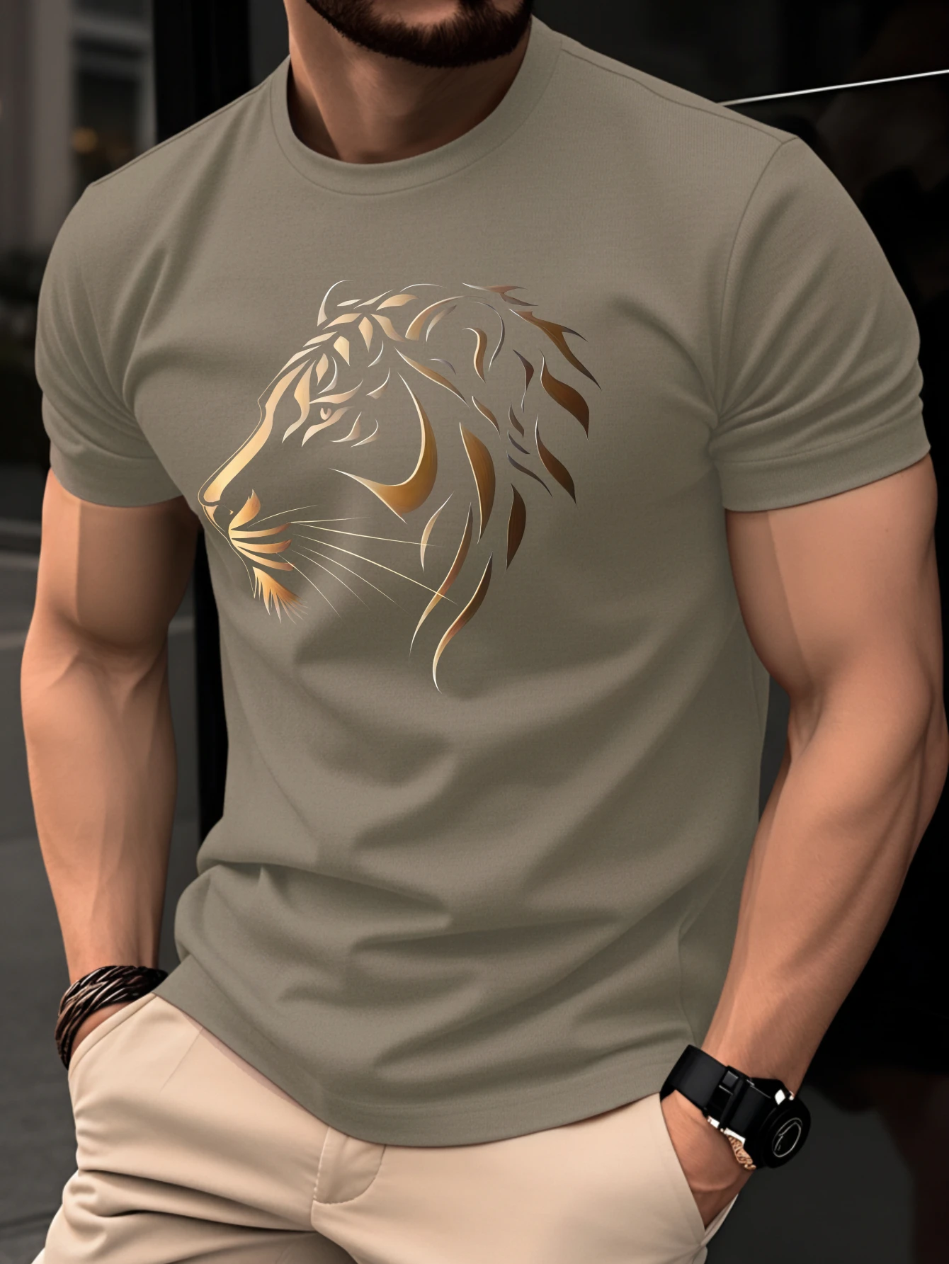 Men's Summer 3D Fashion Tiger-Print Short-Sleeve Round-Neck Casual and Comfortable T-Shirt Outdoor Jogging and Sports Top