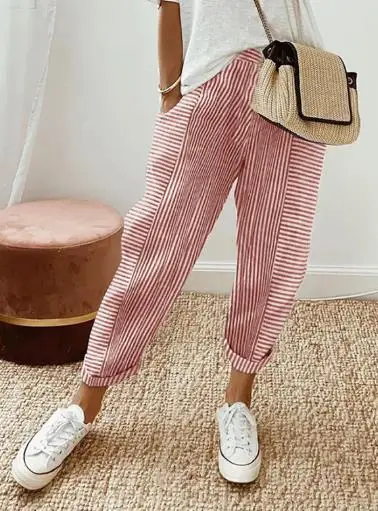 

2025 Summer New Woven Jacquard Stripe Splicing Design Loose Casual Pants for Women