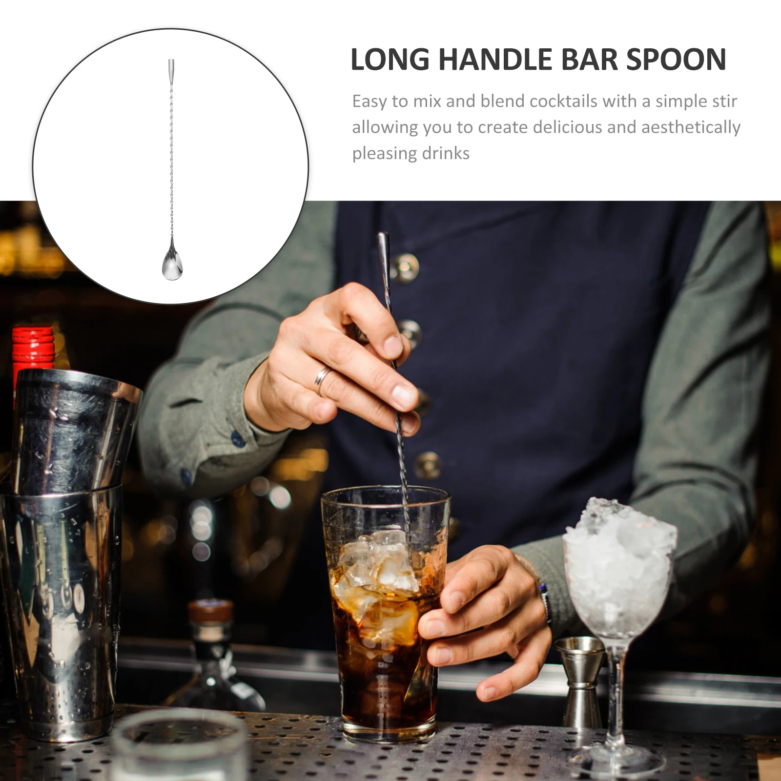 

Bar Stirring Spoon Stainless Steel Long Handle Mixing Spoon for Coffee Tea Dessert Bartender Cocktail Spoons Drink Mixing
