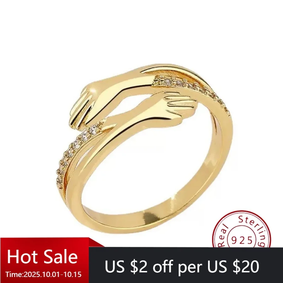 

Sterling Silver S925 Interlocking Ring Luxury-inspired Adjustable Couple's Ring Cross-border Shipping to Europe and America