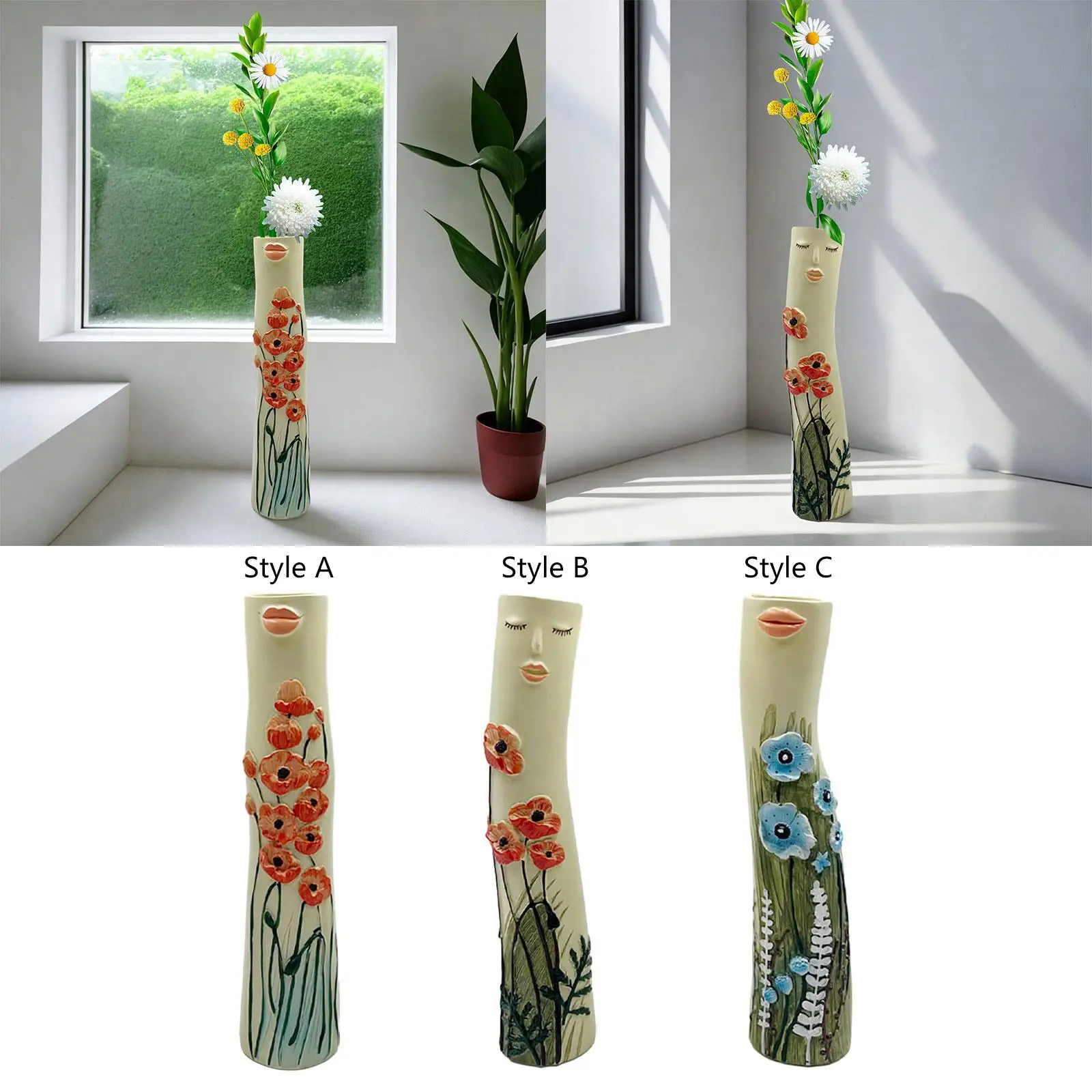 Boho Resin Vase Decorative Creative Character Vase for Table Office