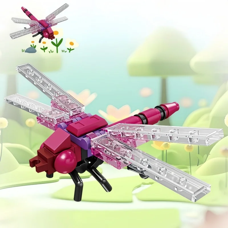 

KNEW BUILT Dragonfly Модель насекомого Блоковые игрушки-погружение в исследования насекомых, обучение расписанию, простая сборка, праздничные подарки для детей