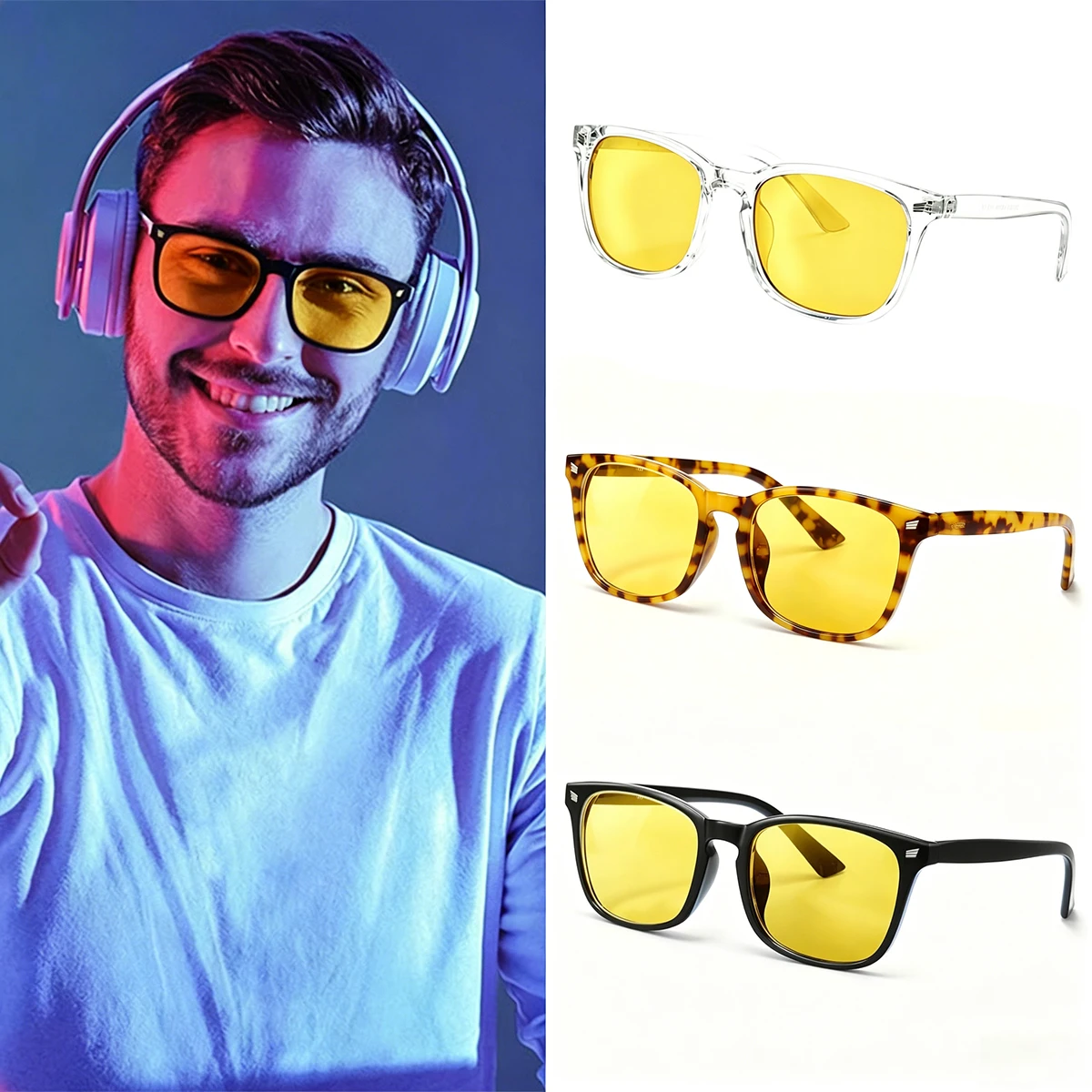 Lentes amarillas, gafas cuadradas con bloqueo de luz azul para hombres, gafas para conducir de noche, filtro antirreflectante, gafas naranjas para hombres y mujeres S70