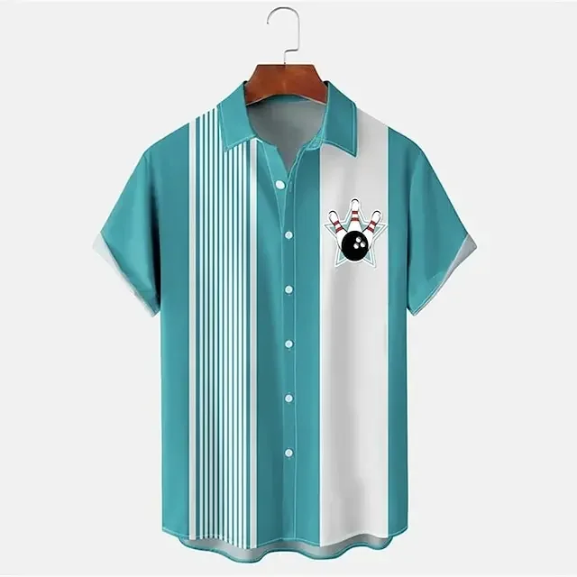 Men's Striped 3D Printed Short-sleeved Lapel Shirt Casual Fashion Button Basic Style Street Outdoor Business Casual 5XL Top