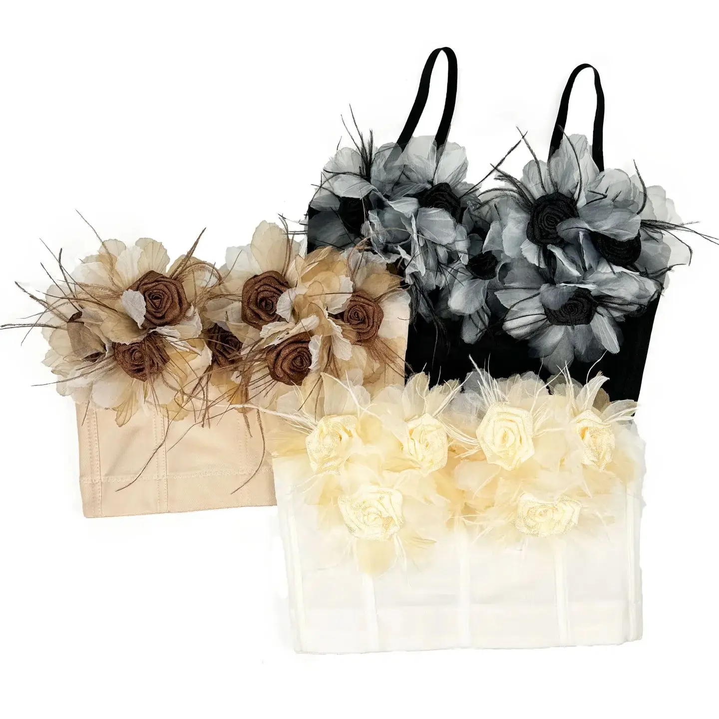 Bohemian-Style 3d Floral Fringe Halter Top Women's Sexy Slimming Fishbone-Shaped Inner Tank Top Nightclub Party Fitted Top