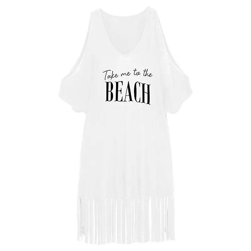 Beach Vacation Women's Swimsuit Cover Off Shoulder Sexy Dress Sunscreen Women's Beach Wear Bikini Swimsuit Cover Up Shirt Tassel
