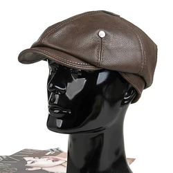 2025 Retro Men's Outdoor Leather Hat Winter Berets Male Warm Cap 100% Genuine Leather Dad Hat Wholesale Leisure Duckbill