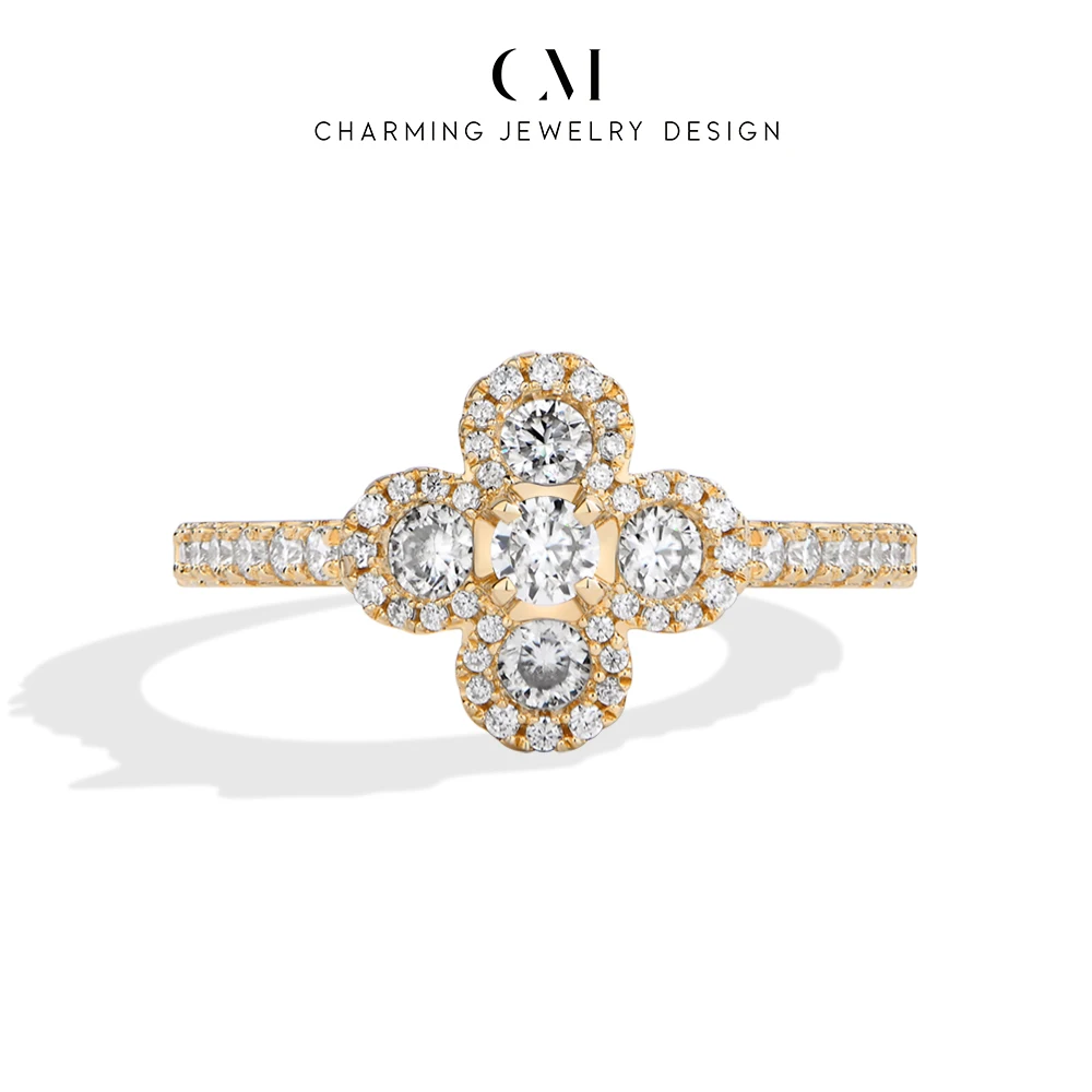 

CHARMING Luxury Flower Shining Round Moissanite Ring 925Silver for Women party Daily Jewelry Gift High Value Anniversary Wedding