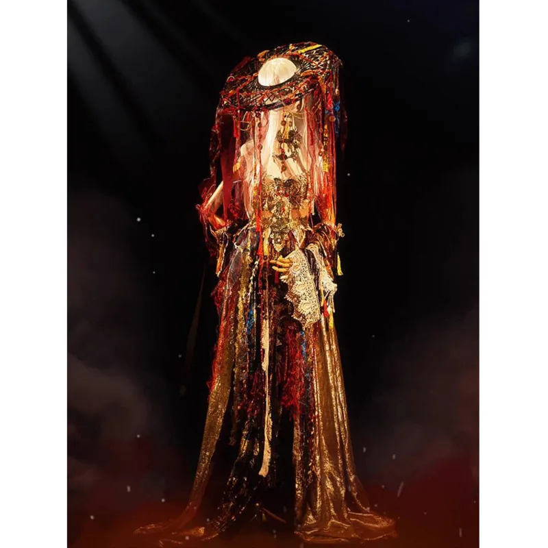 

Halloween Cosplay Antique Style Exotic Nuo Opera Miao Jiang Dress Gou Strap Slit Long Dress Photography Theme Performance Cos
