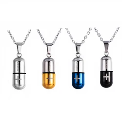 Stainless Steel Pills Capsule Necklace Pendant Drug Medication Openable Ash Cremation Jewelry 4 Colors