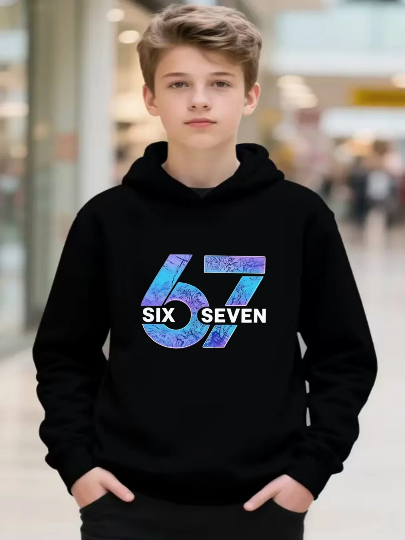Kids Boys Girls Number 67 Graphic Hoodie Black Printed Six Seven Sweatshirt School Clothes Birthday Present Autumn Tops