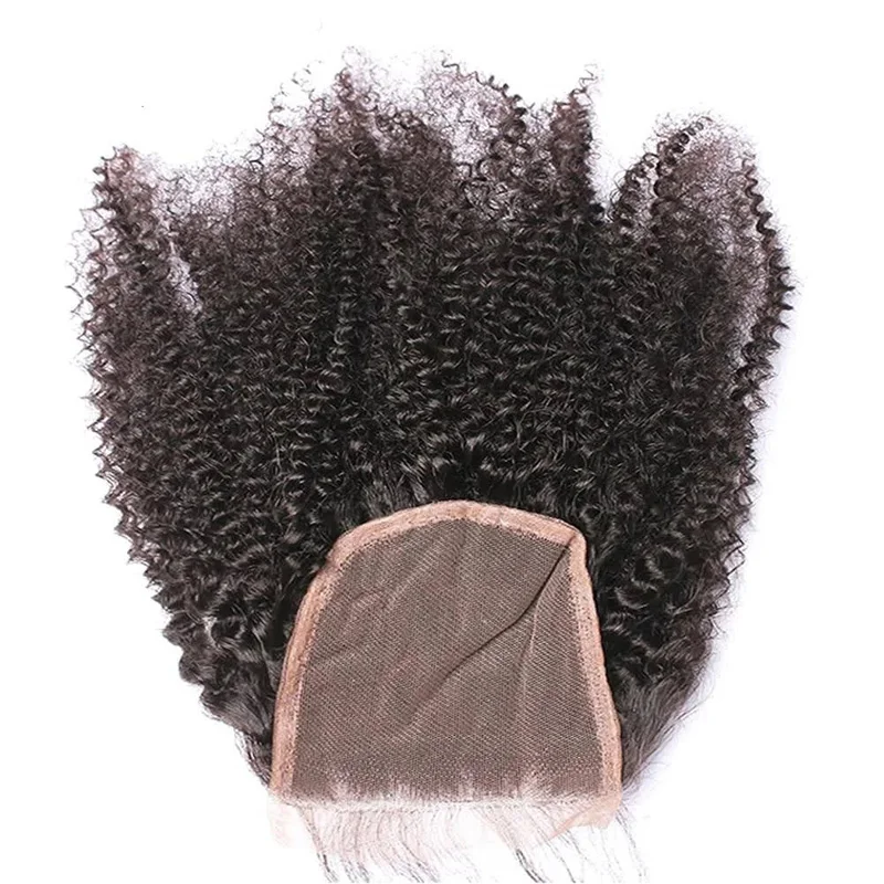 10-18 นิ้ว Afro Kinky Curly 4x4 ปิดลูกไม้อินเดีย Remy Human Hair โปร่งใสลูกไม้สวิส Pre-Plucked ธรรมชาติสีความหนาแน่น 180%