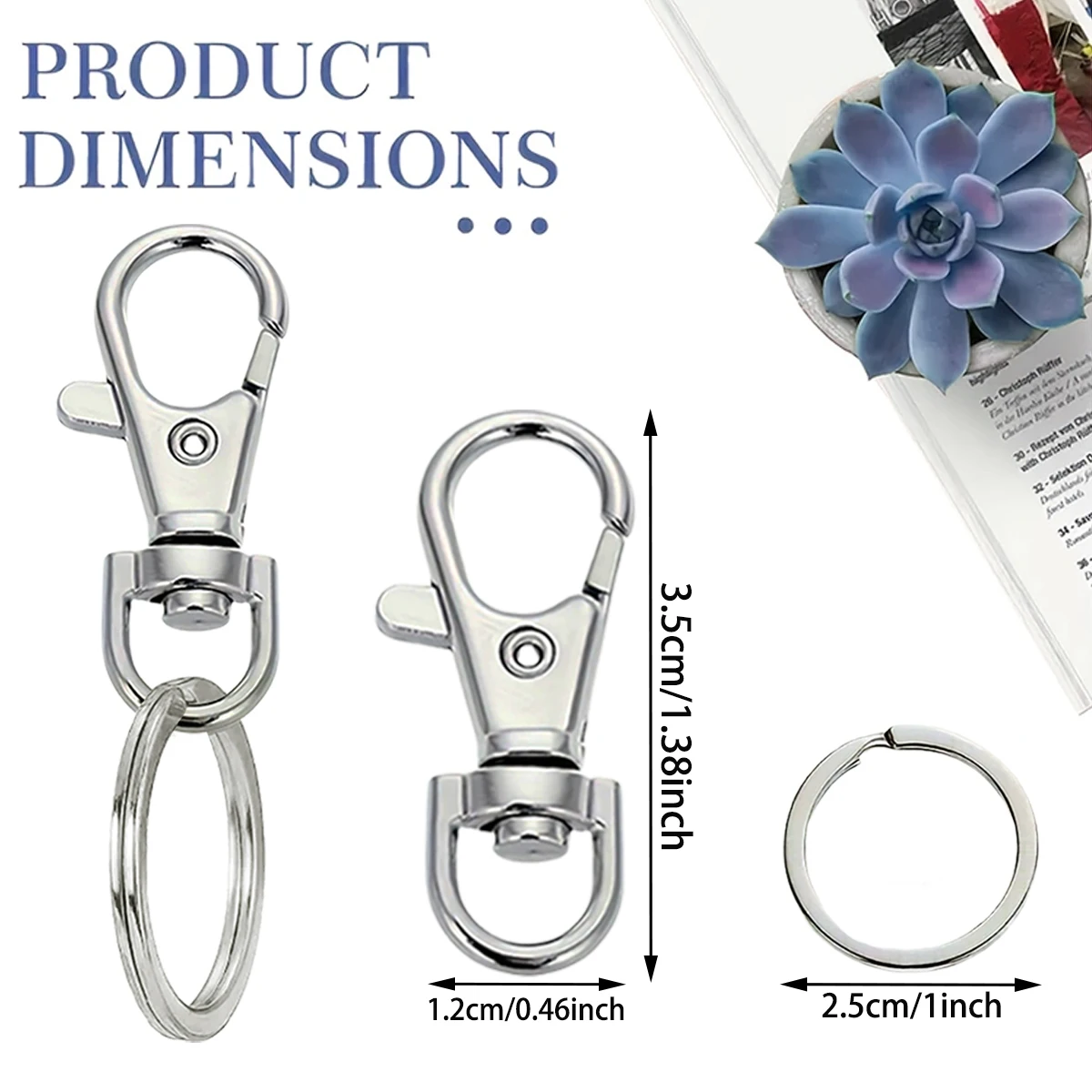 15/25/35/50 Set Metal Swivel Snap Hooks With Flat Key Rings, For Keychains, Lanyards, Tags, DIY Crafts, Gift and Bag Accessories
