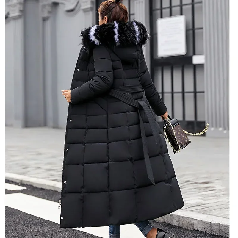 Long Down Cotton Parkas Coat Female New Winter Over Knee Loose Large Fur Collar Hooded Warm Thick Parkas Women  Padded Overcoat