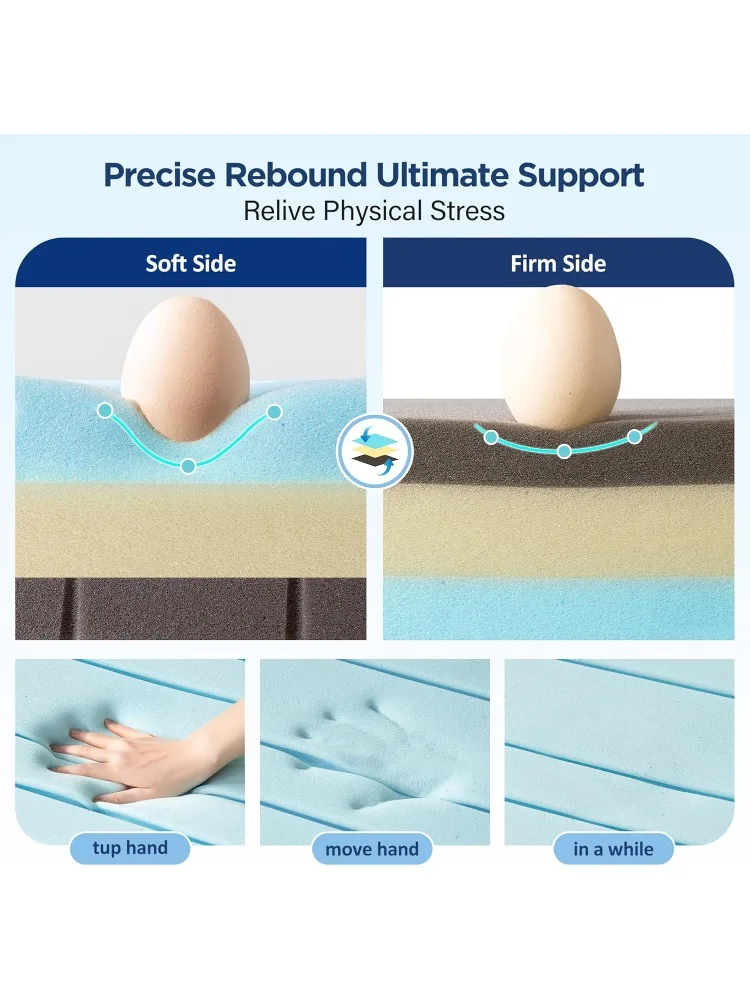 Topper de colchão de espuma viscoelástica, colchão king de 3 polegadas com gel de resfriamento e capa de tencel lavável, rel macio e de pressão
