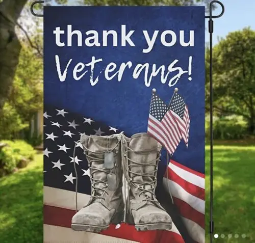 Thank You Military Veterans  Garden Flag 12x18 Two Sided Burlap