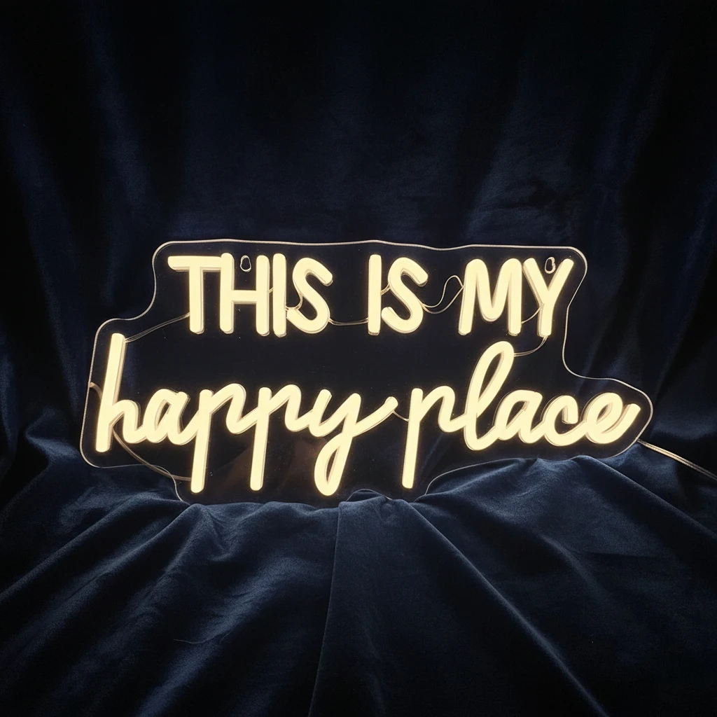 This Is My Happy Place Led النيون الدافئ الأبيض Led رسالة أيقونة USB بالطاقة المستخدمة في الغرفة، غرفة الألعاب، البار، النادي، ديكور كهف الرجل. #1