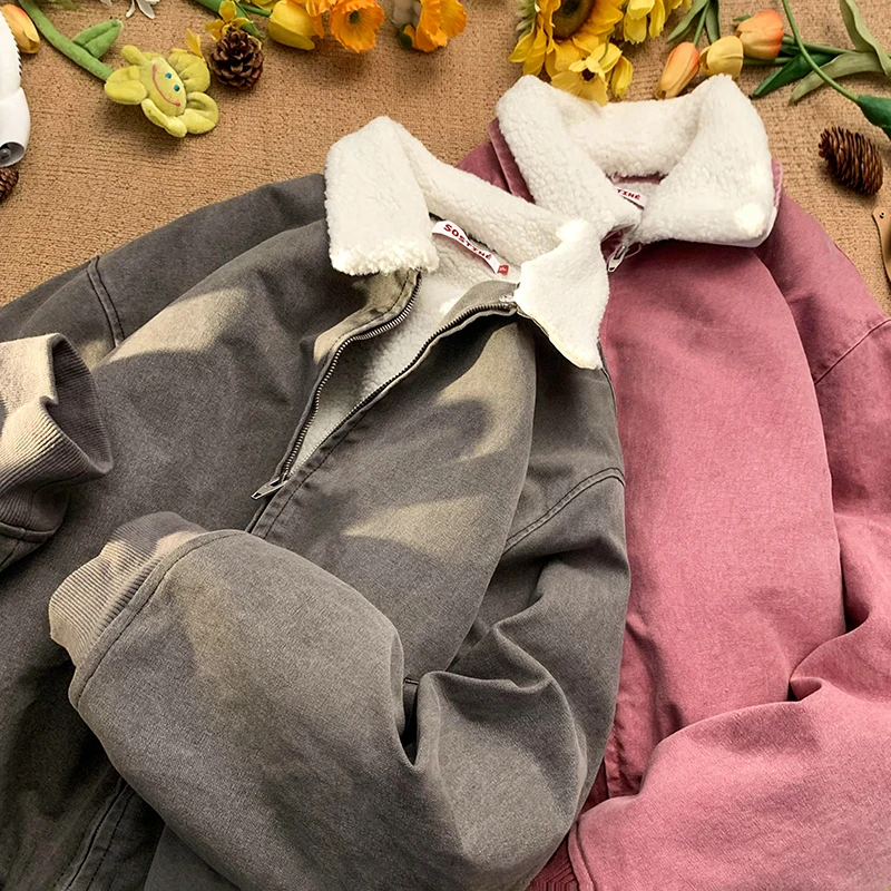 

Lamb Fur Jaet Men's Winter Thiened Warm Cotton Coat Trendy High-End Feeling Lamb Fur Cotton Clothes Men's Cotton Coat